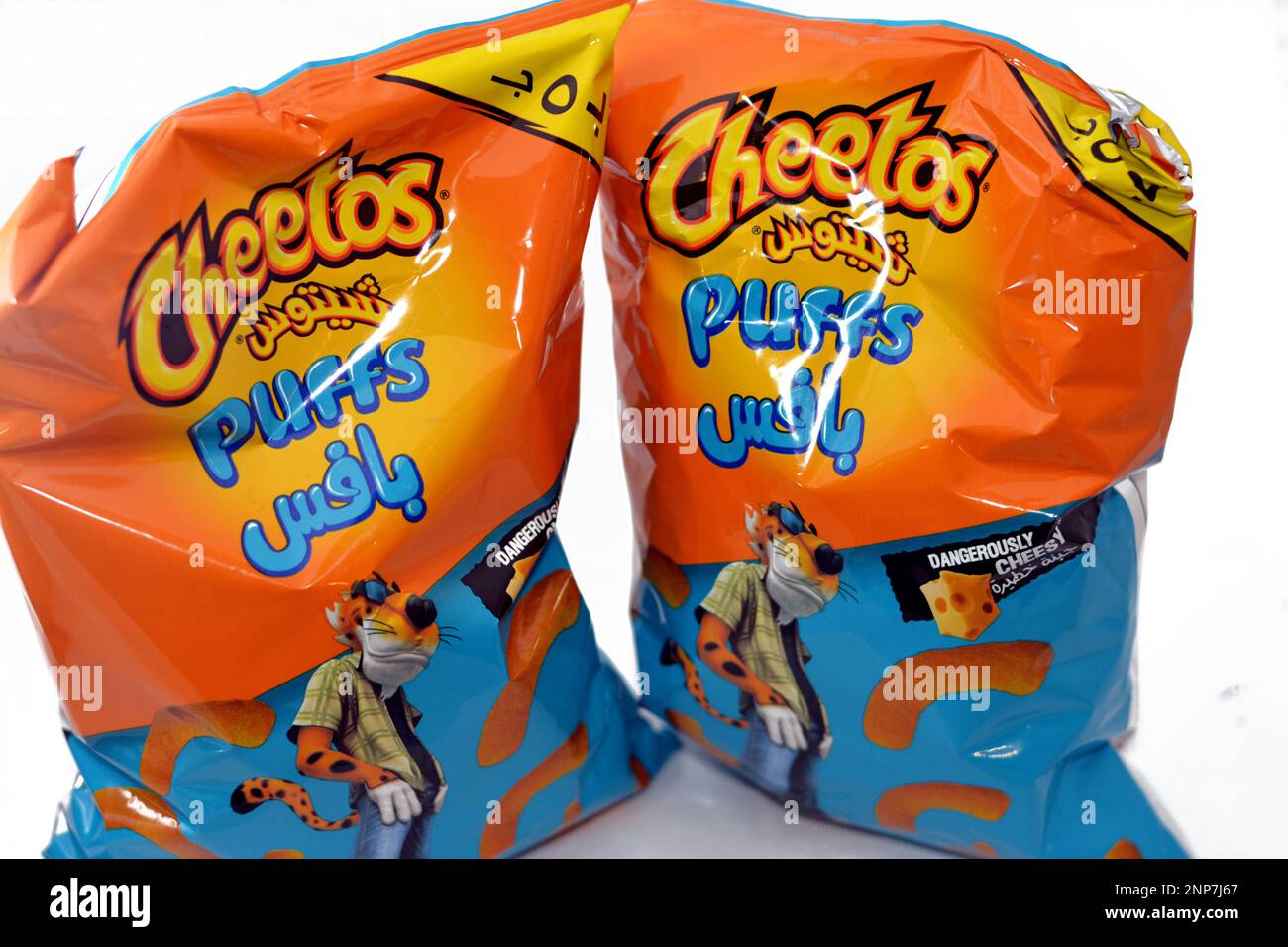 Cairo, Egypt, February 10 2023 Cheetos puffs with enriched corn meal