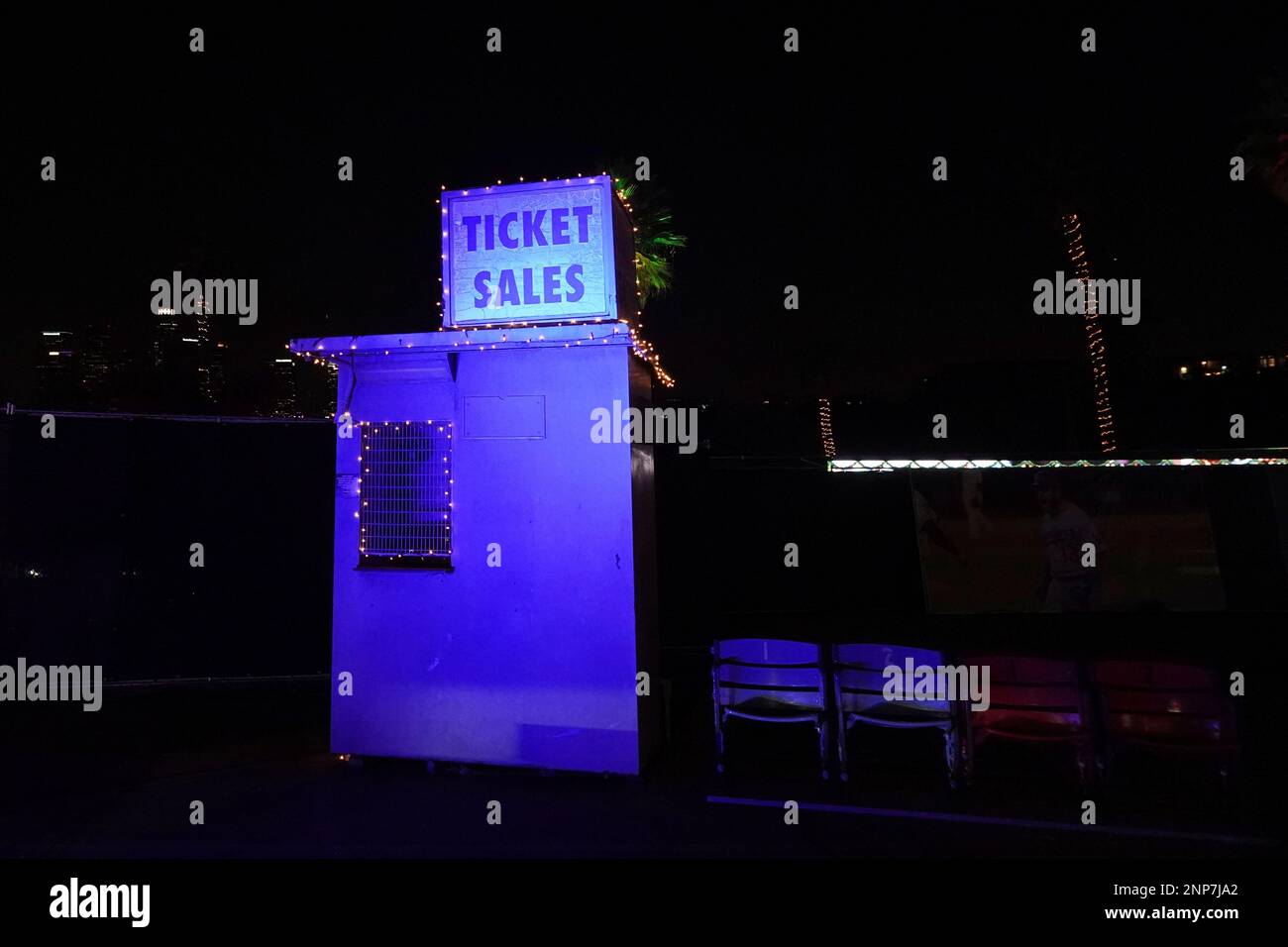 A ticket booth at the Los Angeles Dodgers Holiday Festival at Dodger