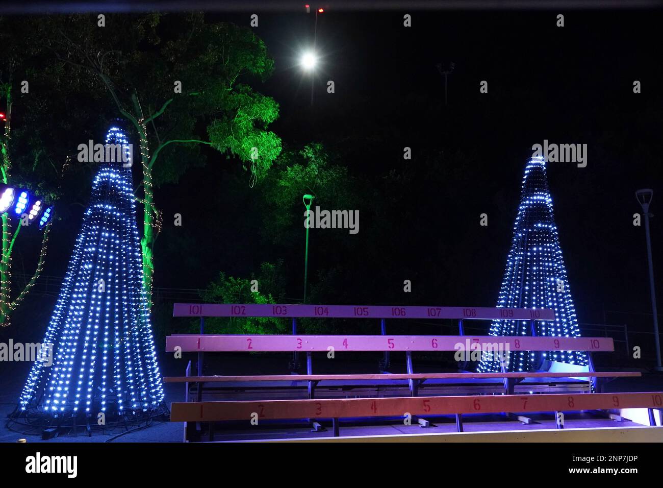 Christmas tree and stadium bleachers at the Los Angeles Dodgers Holiday