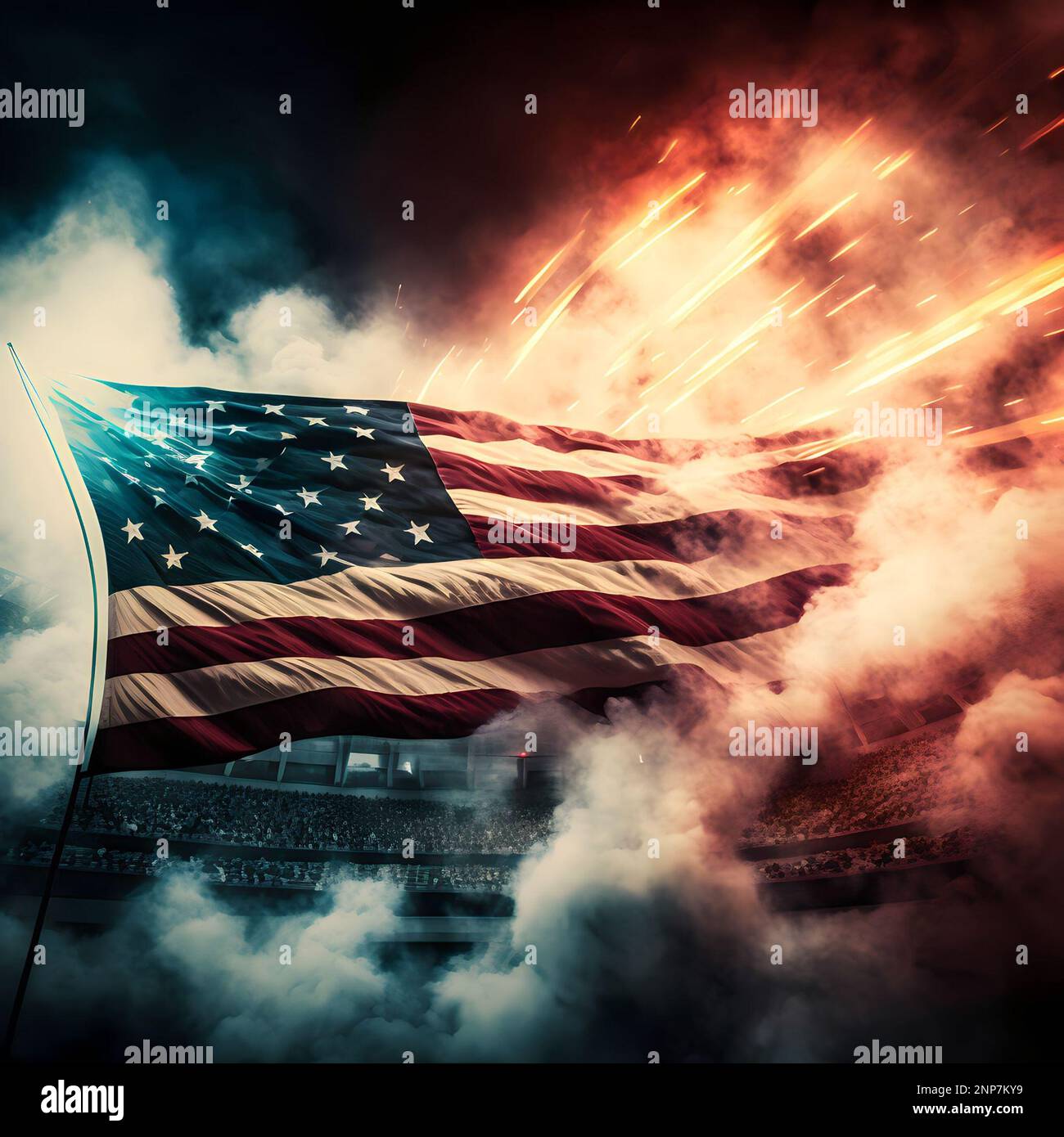 American football background. A large American flag is in a national