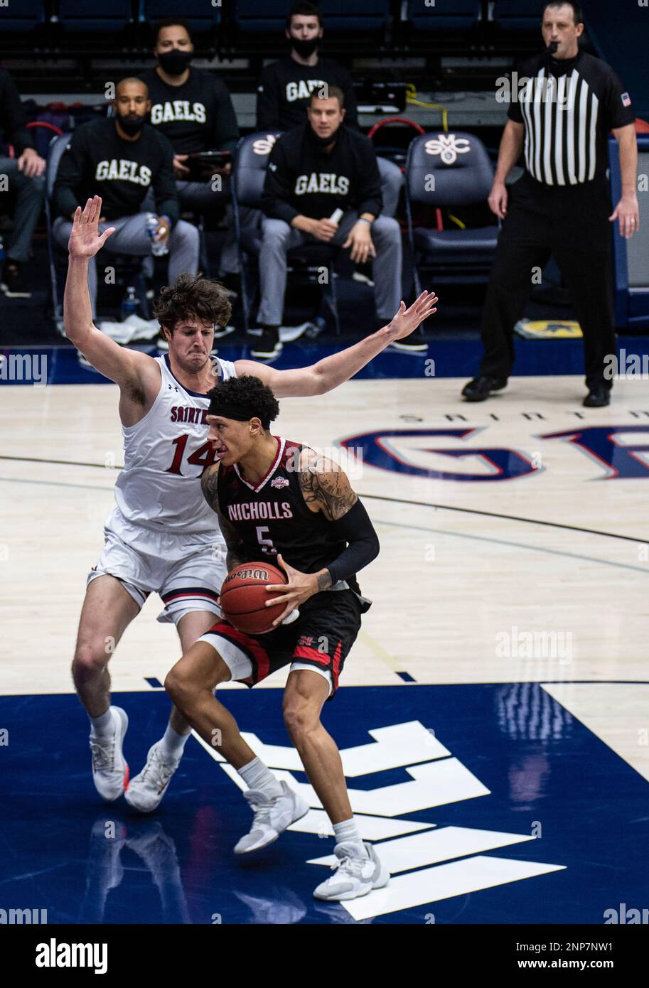 December 01, 2020 Moraga, CA U.S.A. Nicholls State forward 5 Najee