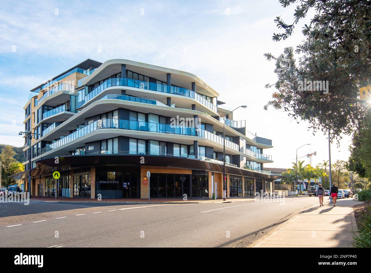 A multistorey apartment block that overlooks Ettalong Beach on the New South Wales, Central Coast in Australia Stock Photo