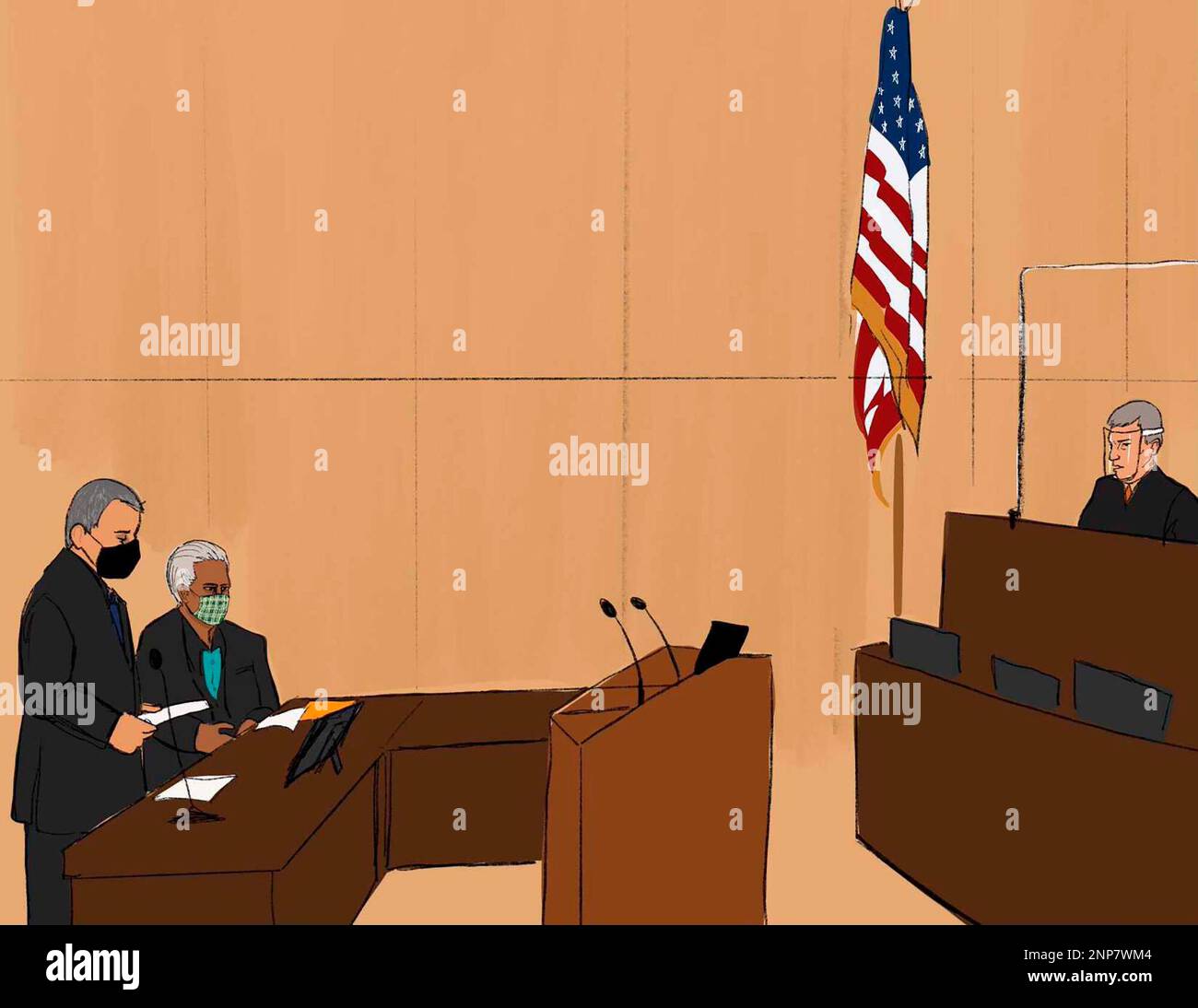 Prosecutor Draw In this courtroom drawing, attorney Rustam Barbee stands next to his ...