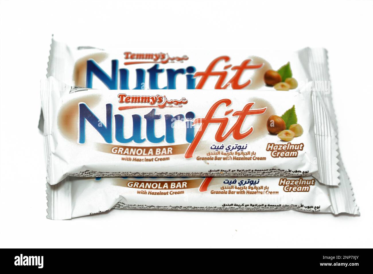 Cairo, Egypt, February 10 2023 Nutrifit granola bar with hazelnut