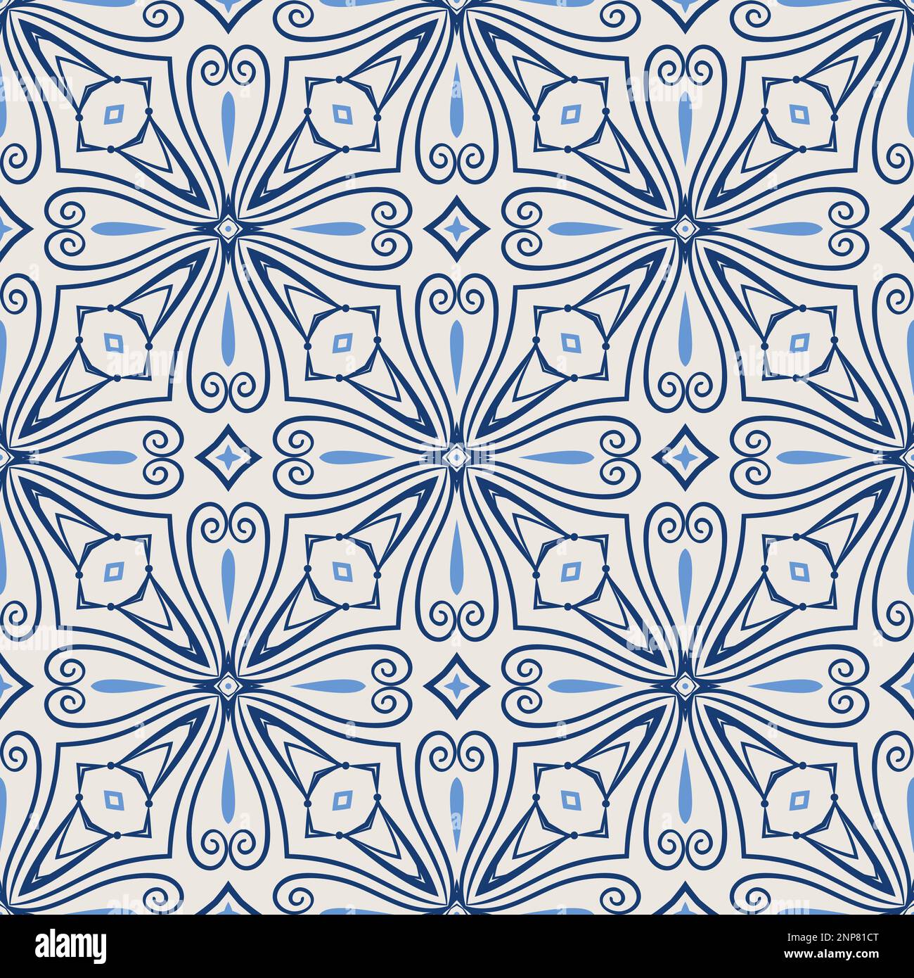 Vintage tile pattern. Seamless blue and white background with flower ...