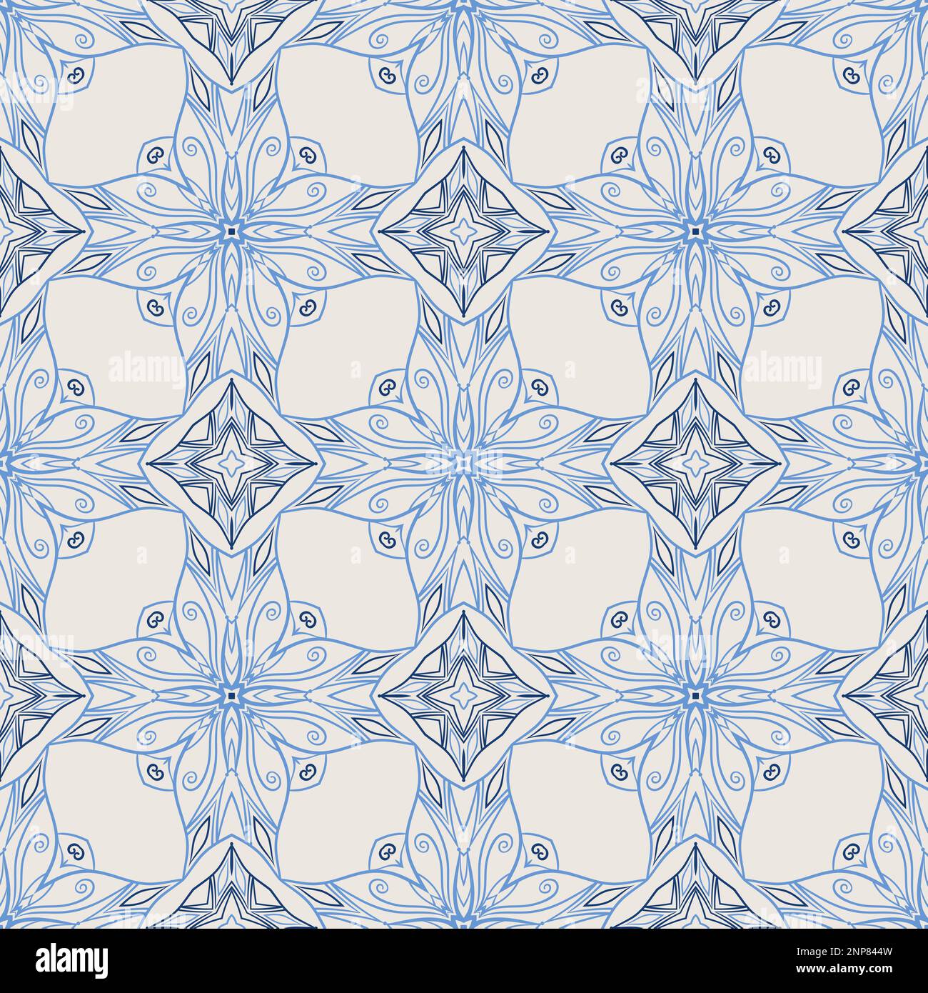 Vintage tile pattern. Seamless blue and white background with flower design Stock Vector