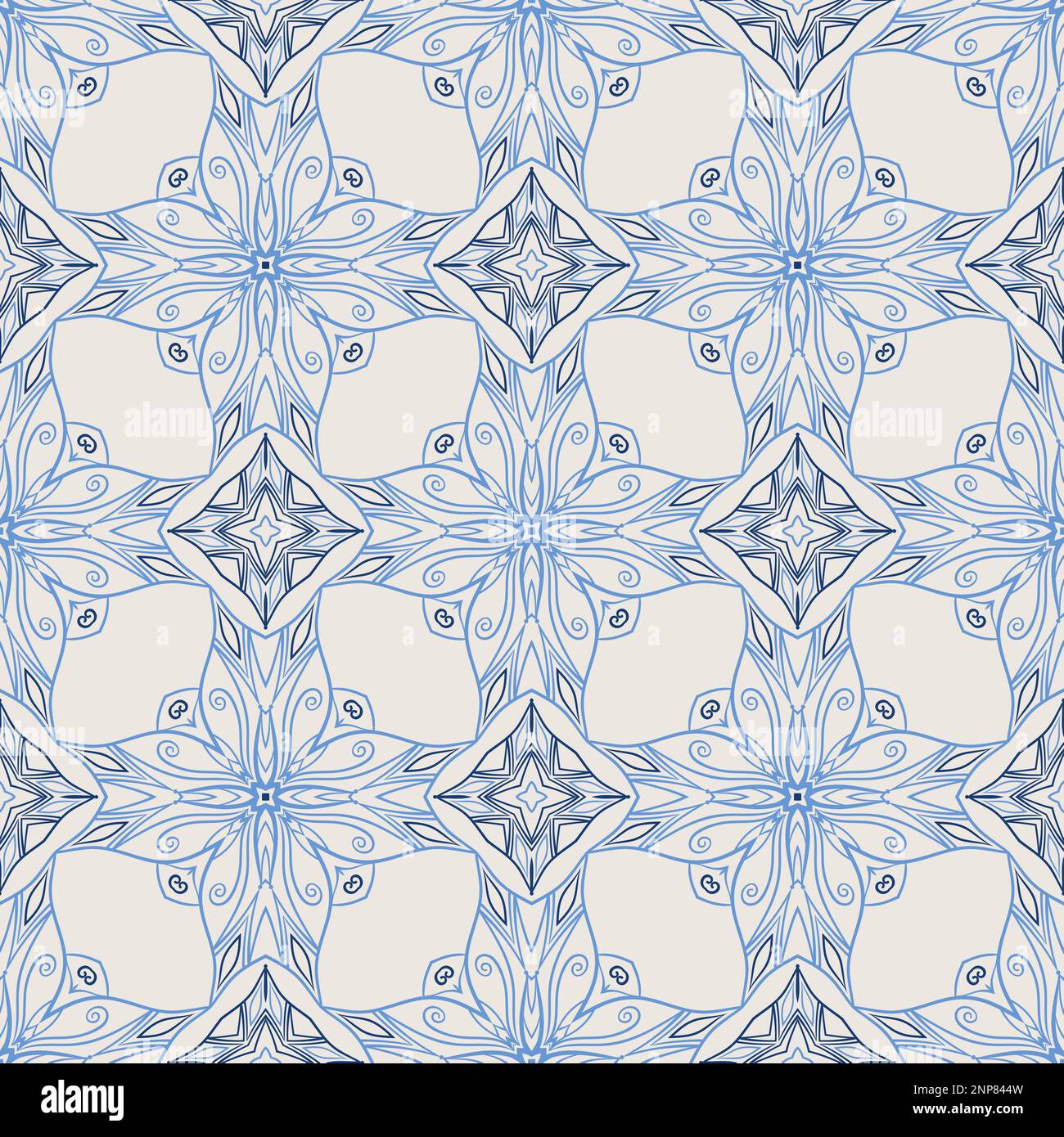 Vintage tile pattern. Seamless blue and white background with flower ...