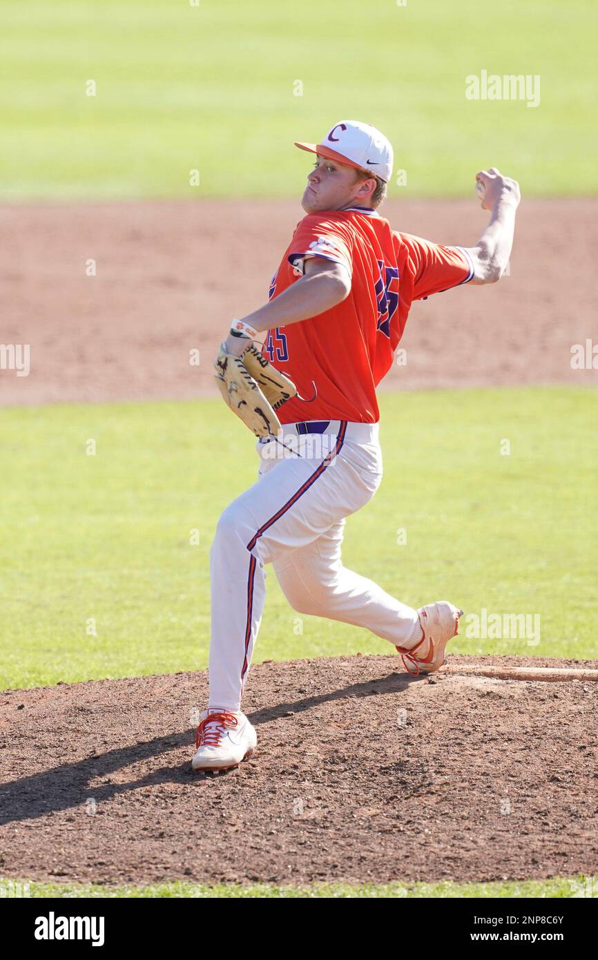 Landon Lucas (45) of the Clemson Tigers delivers a pitch in a fall OrangePurple intrasquad