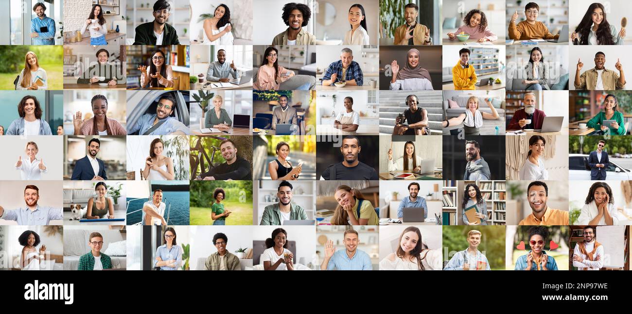 Cheerful multicultural males and females sharing daily routine Stock ...