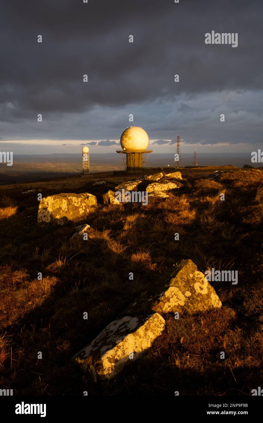 Air traffic and weather radar domes on the summit of Titterstone Clee