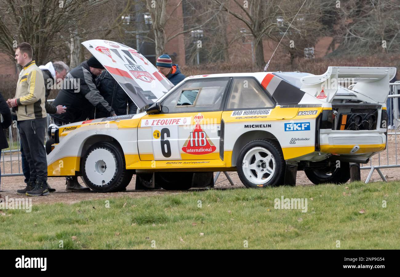 Audi Quattro Group B Rally car at Race Retro 2023 Exhibition and Rally Stages at Stoneleigh Park Warwickshire UK Stock Photo
