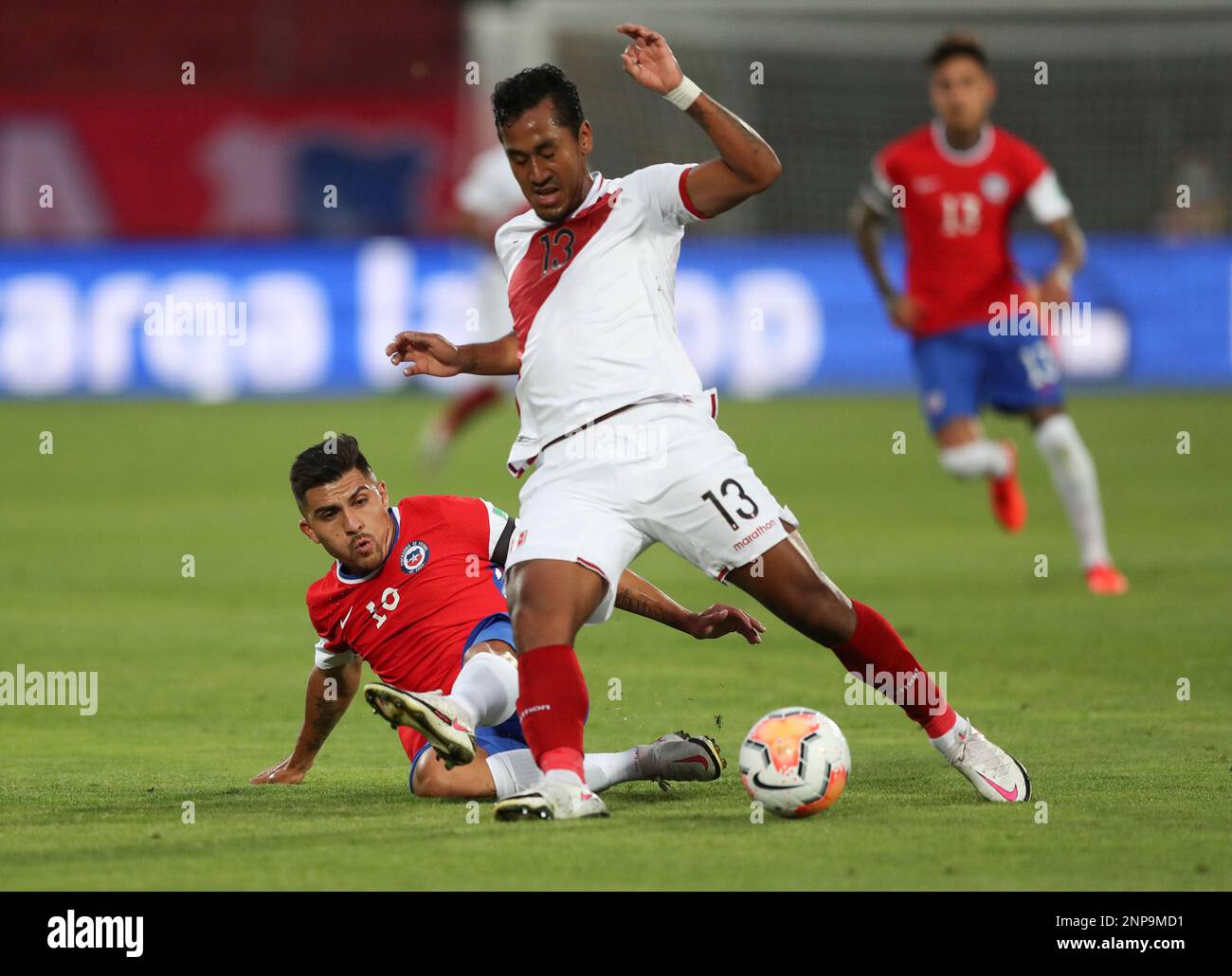 Chile's Cesar Pinares, left, and Peru's Renato Tapia battle for the ...