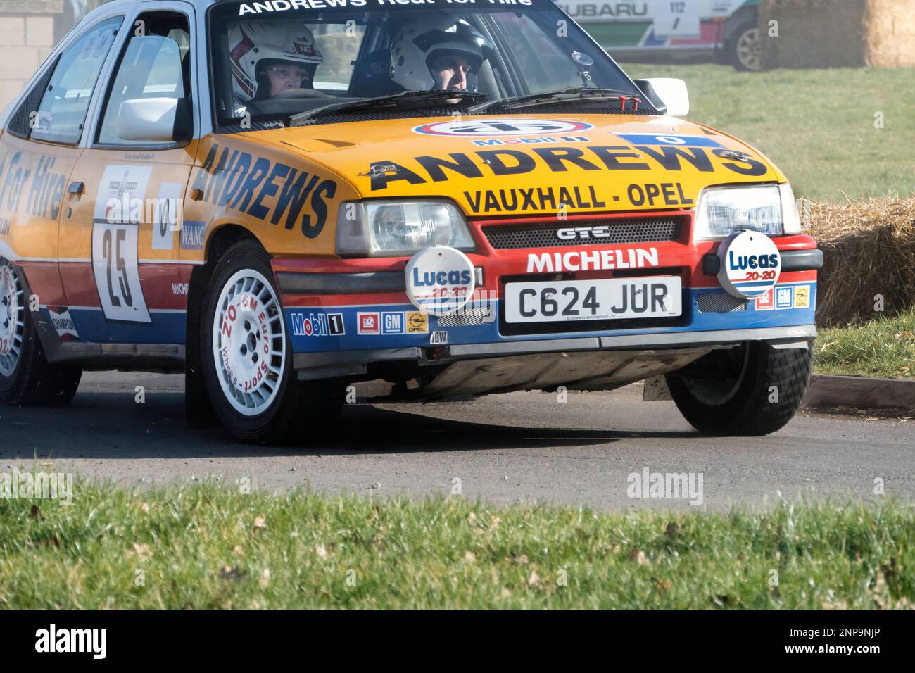 Louise Aitken- Walker driving an Astra GTE Rally car at Race Retro 2023 Exhibition and Rally Stages at Stoneleigh Park Warwickshire UK Stock Photo