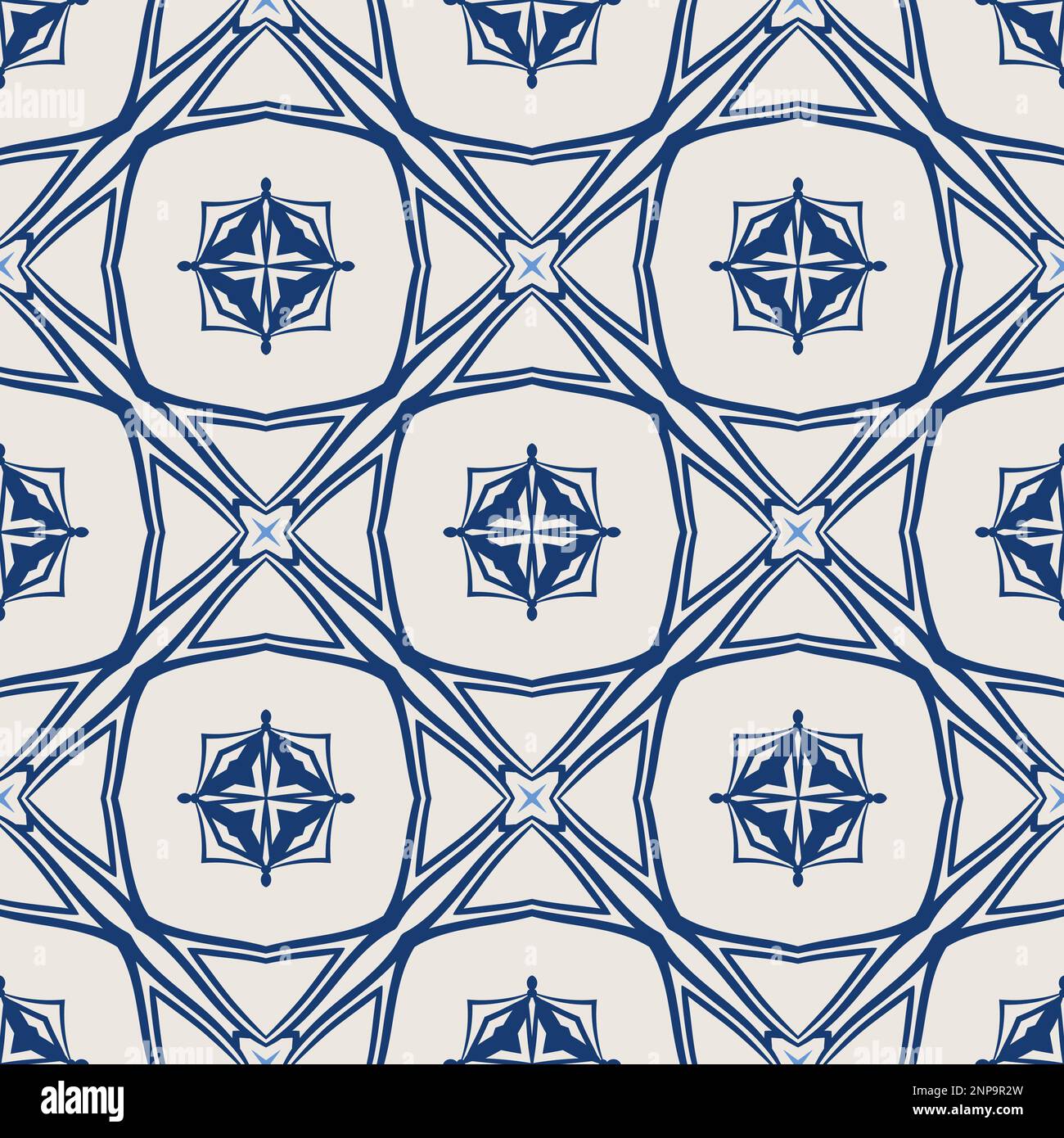 Vintage tile pattern. Seamless blue and white background with flower ...