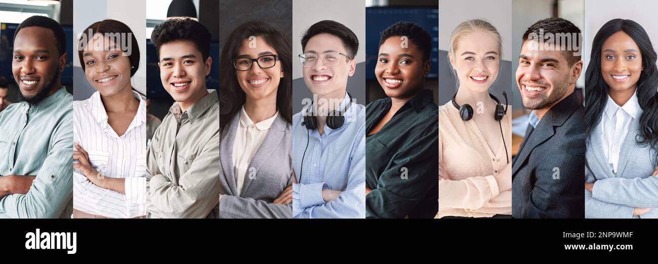 Composition of smiling multicultural young business people Stock Photo ...