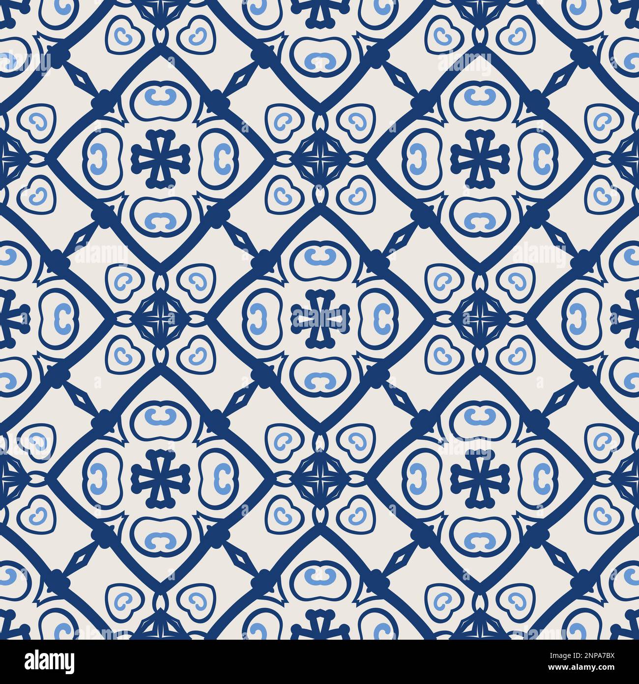 Vintage tile pattern. Seamless blue and white background with flower ...