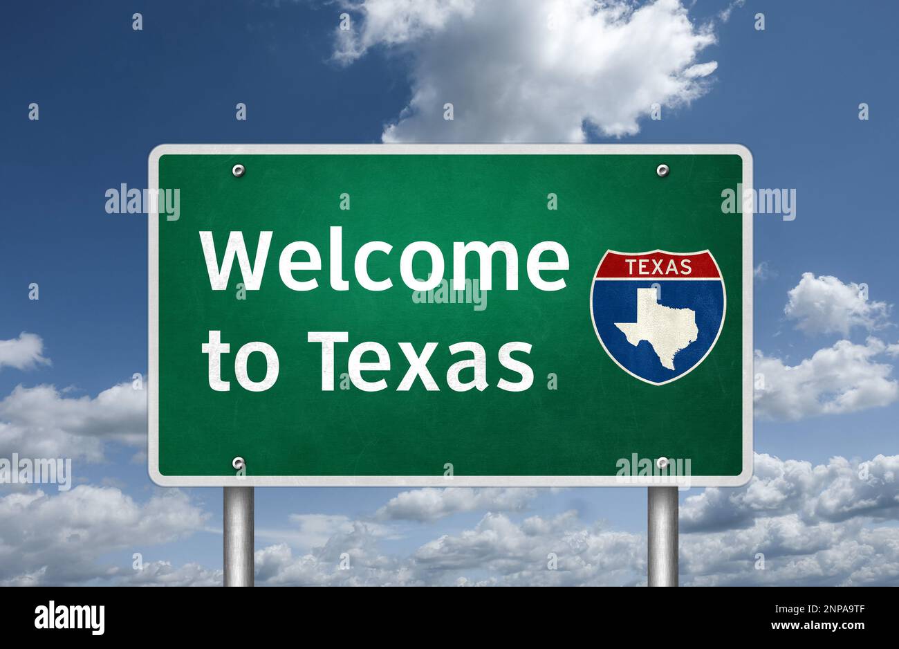 Welcome to the US State of Texas - road sign message Stock Photo