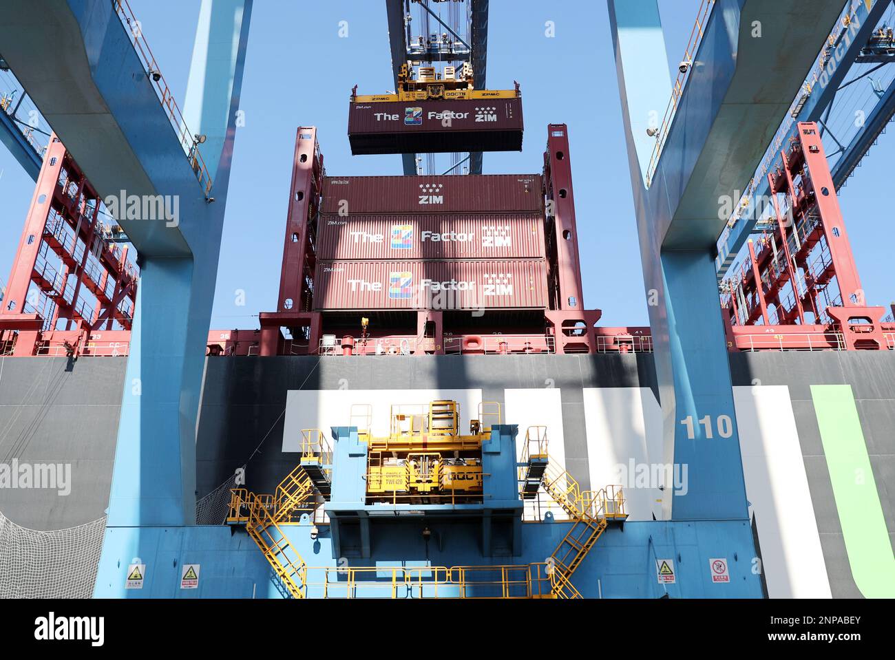 QINGDAO, CHINA FEBRUARY 26, 2023 The "ZIM SAMMY OFER" double