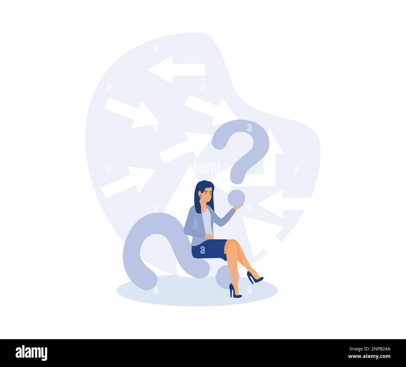 Confusion, uncertain concept, confused frustrated businesswoman, modern flat vector illustration Stock Vector