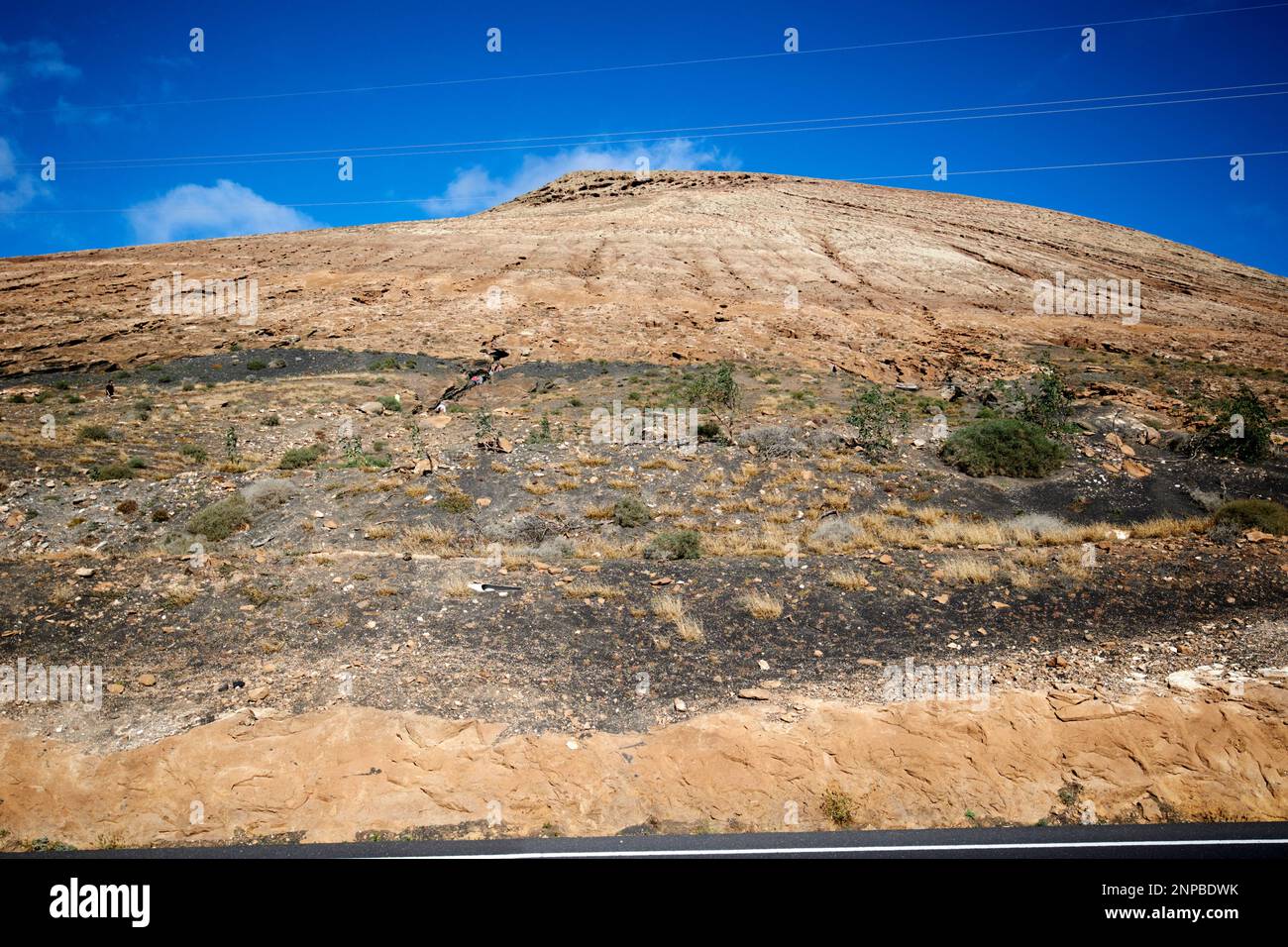 Montana blanca white mountain volcano with las grietas on the slopes Lanzarote, Canary Islands, Spain Stock Photo