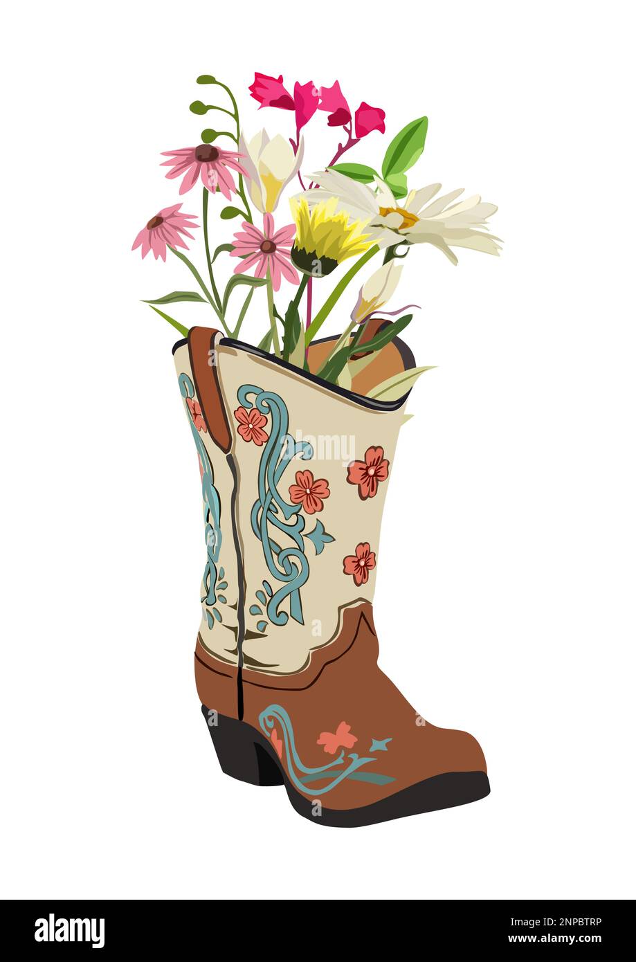 Cowboy boots with wild flowers vector isolated Stock Vector Image & Art