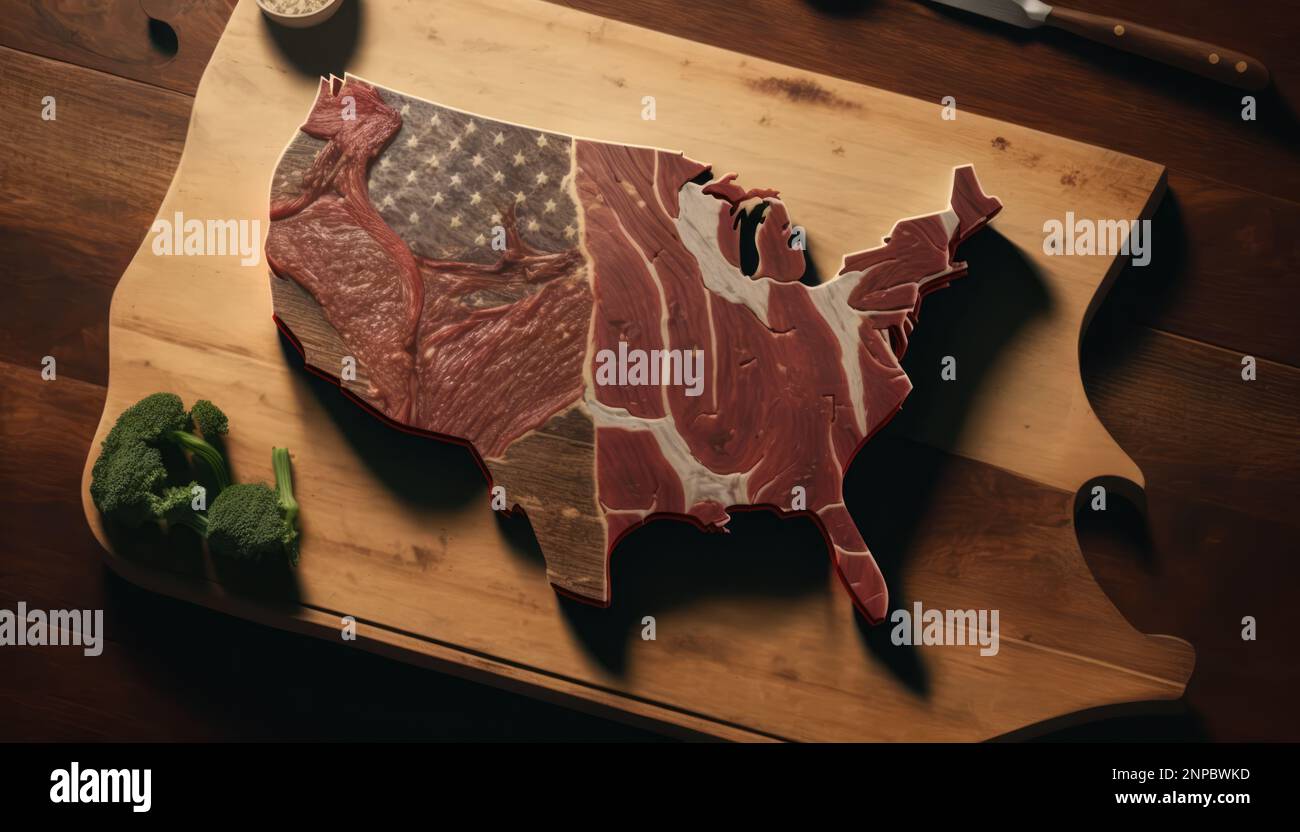 American Meat Production Concept USA Map Shaped Steak Beef Cut on