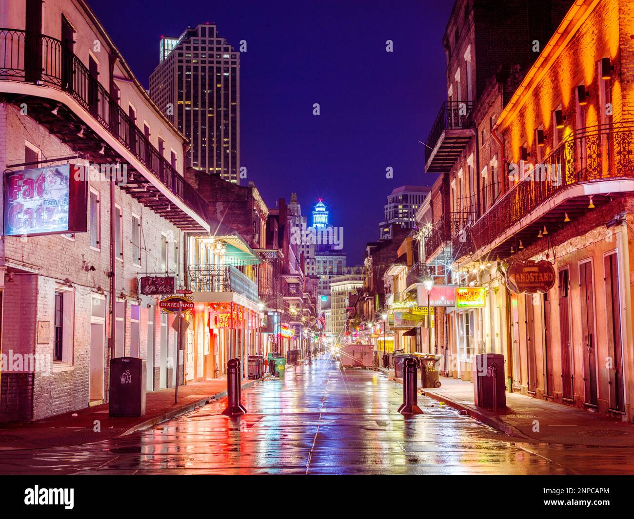 Bourbon Street, the morning after Party night at 5:30 am, French Quarter, New Orleans ,Louisiana United States,USA Stock Photo