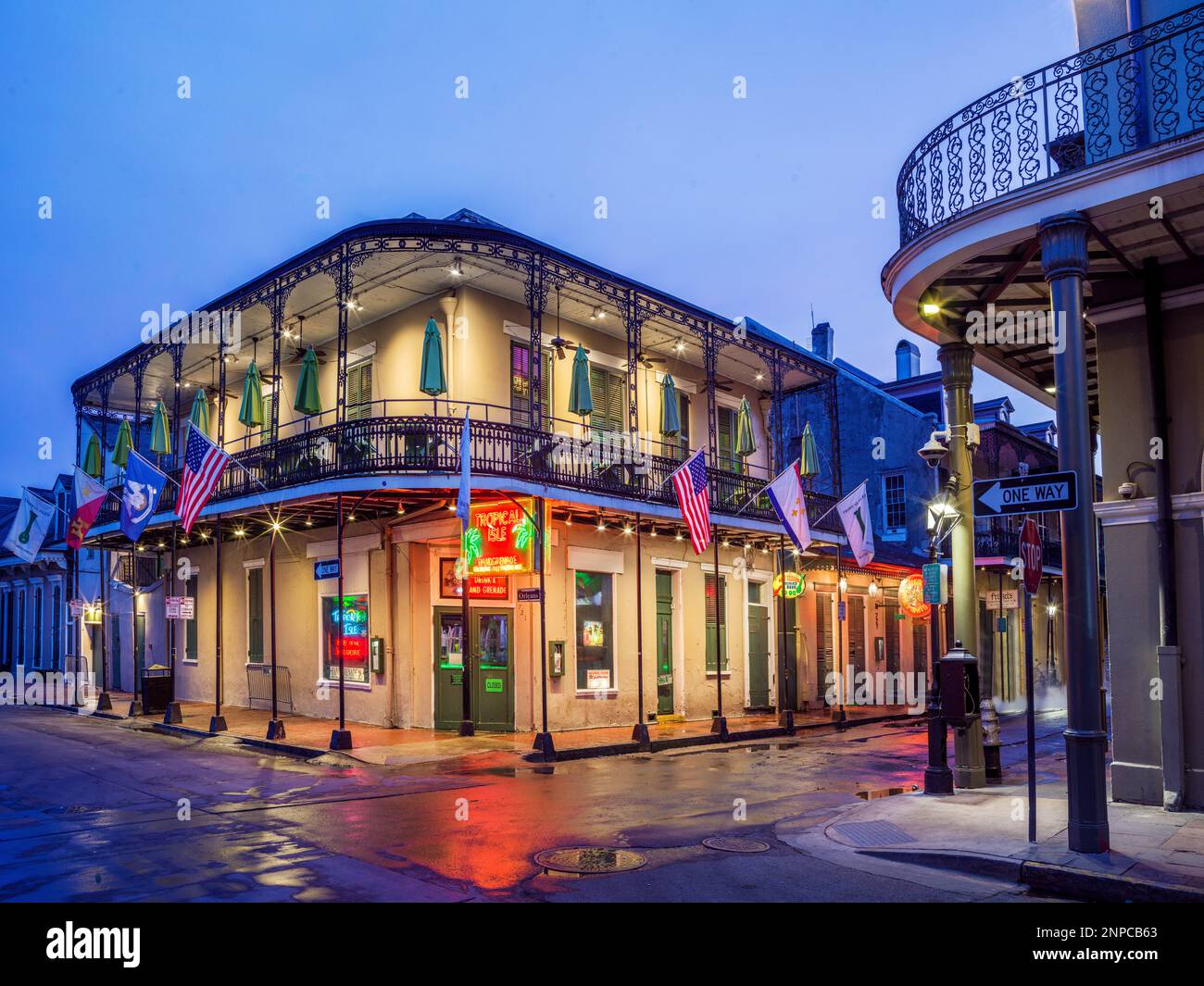 Bourbon Street, the morning after Party night at 5:30 am, French Quarter, New Orleans ,Louisiana United States,USA Stock Photo