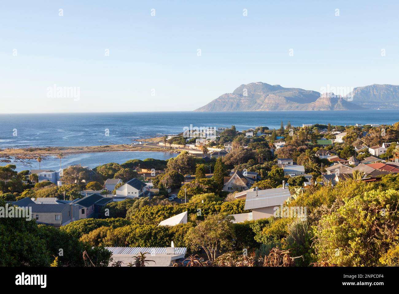 Aerial view of Kommetjie, Cape Town, Western Cape, South Africa and Die Kom, a natural tidal marine basin which is a birding hotspot Stock Photo