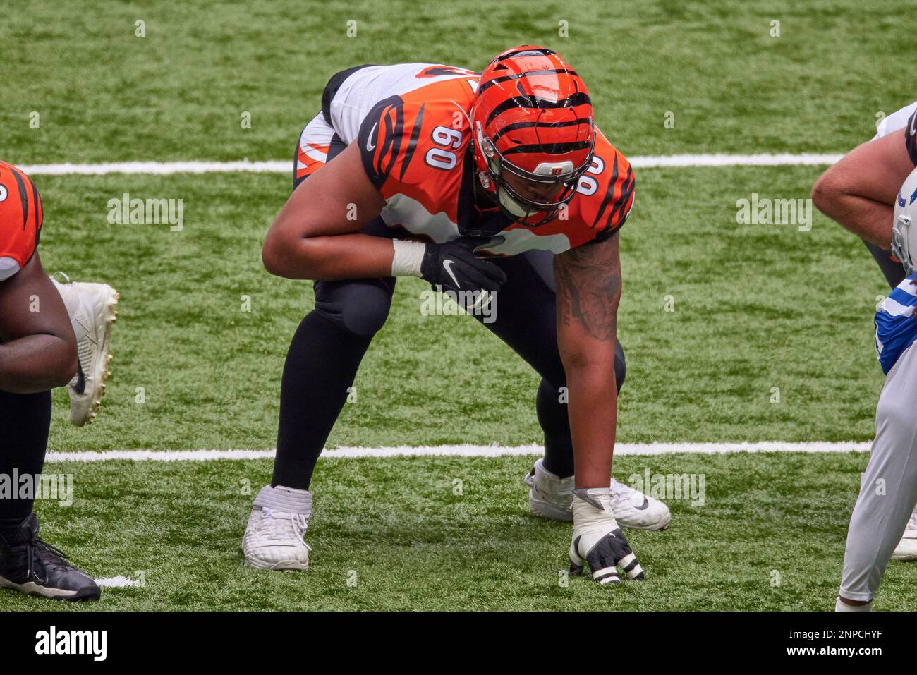 INDIANAPOLIS IN OCTOBER 18 Cincinnati Bengals Offensive Guard Michael Jordan 60 in game action during a NFL game between the Indianapolis Colts and the Cincinnati Bengals on October 18 2020 at