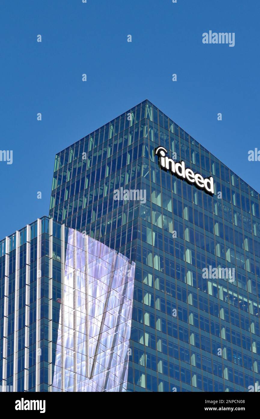 Austin, Texas, USA February 2023 Sign on the outside of the Indeed