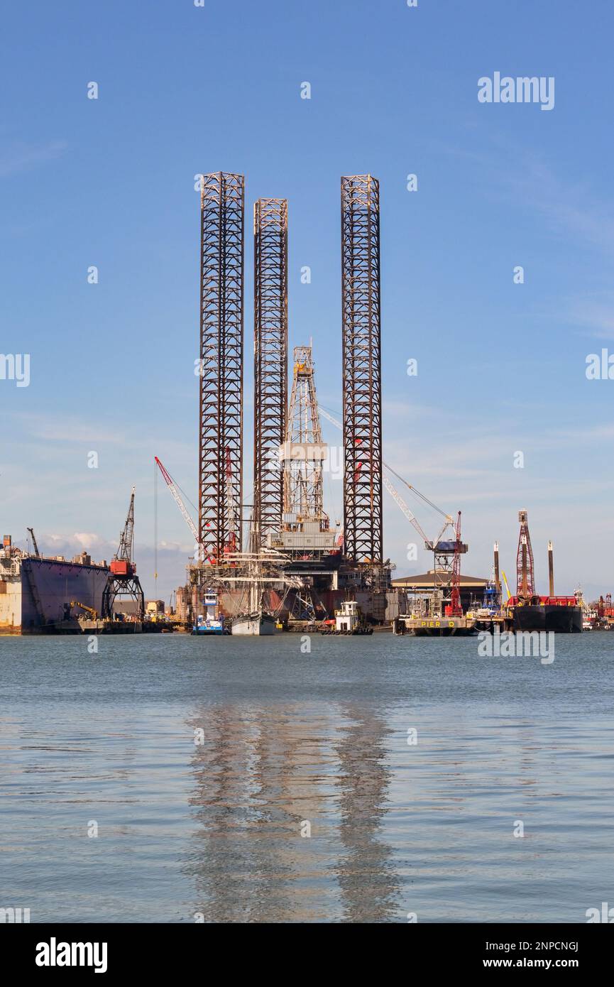 Galveston, Texas, USA Febriuary 2023 Oil rig in the city's port for