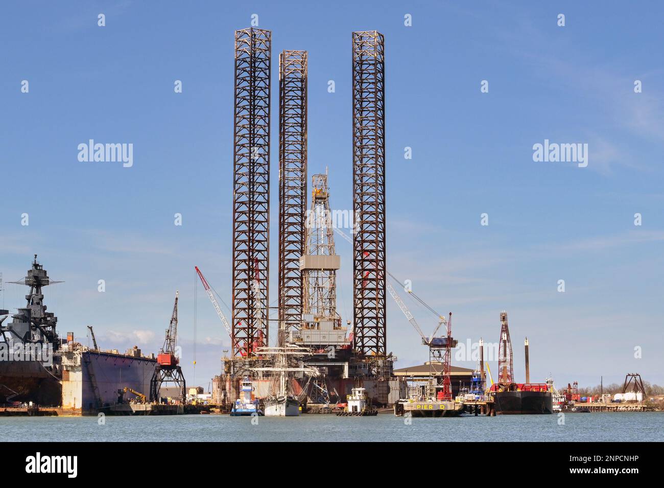 Galveston, Texas, USA Febriuary 2023 Oil rig in the city's port for