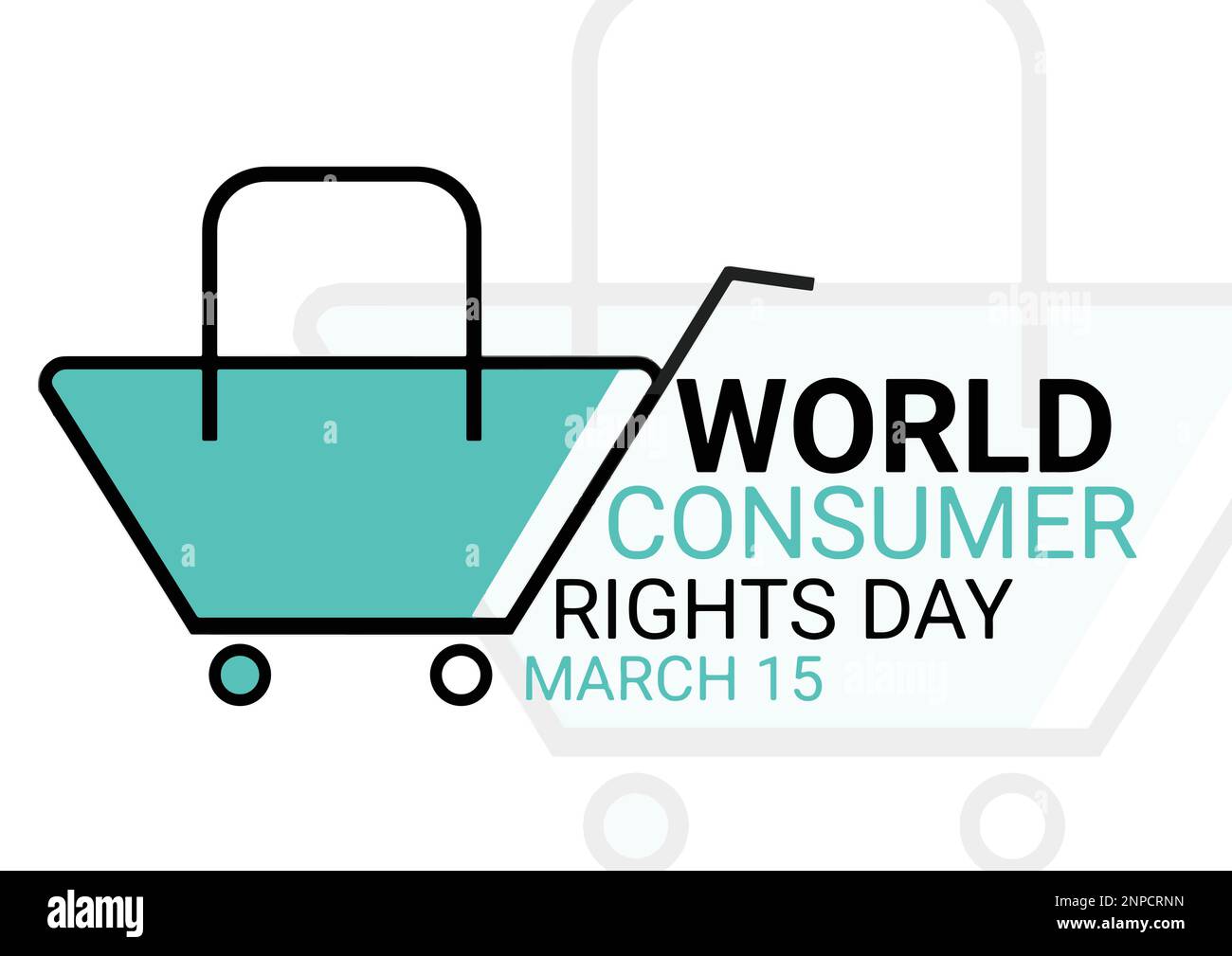 Vector World Consumer Rights Day concept with shopping cart on white background. Stock Vector