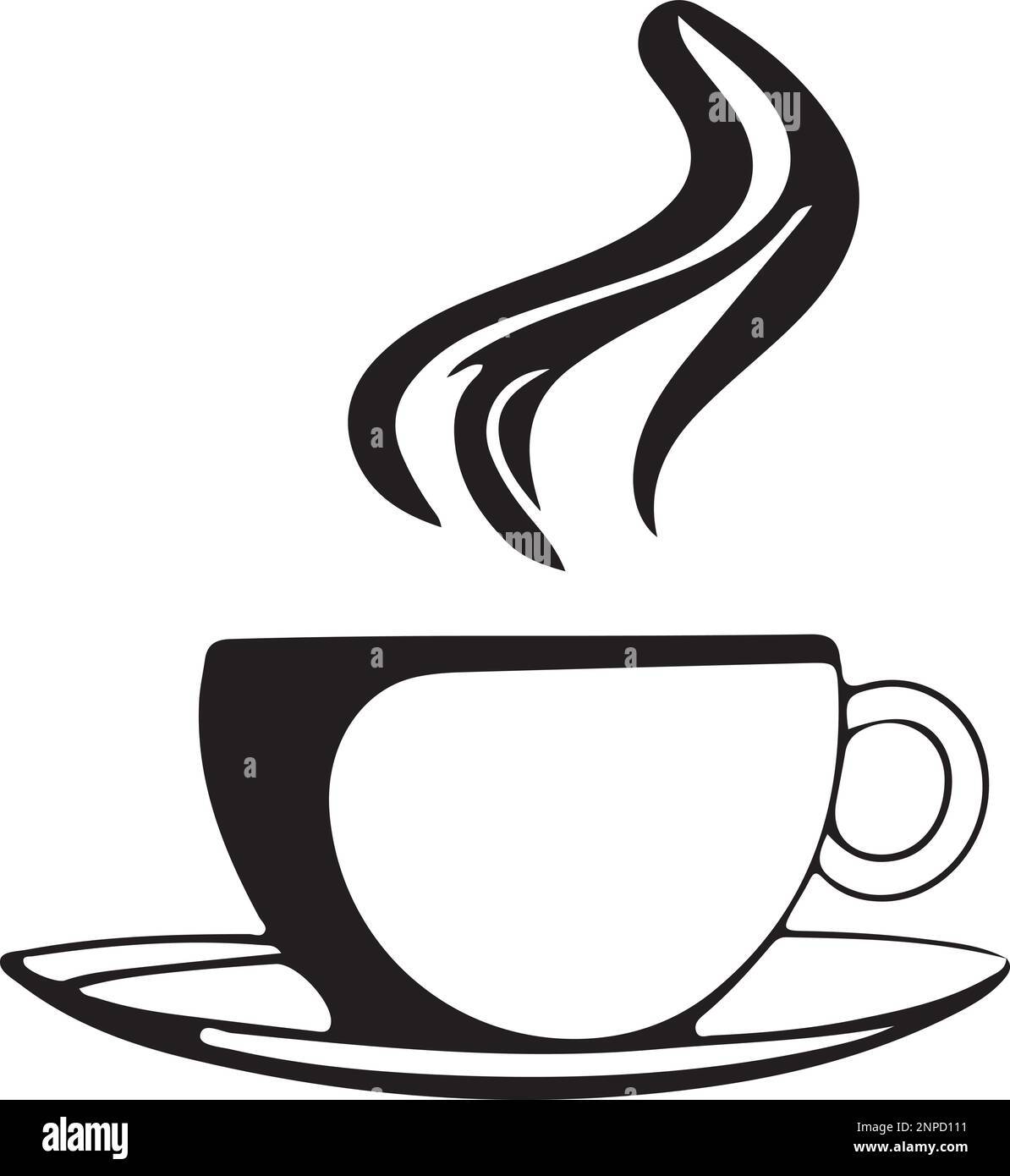 Minimalist Black and White Cup of Tea or Coffee with Steam Vector Illustration Stock Vector