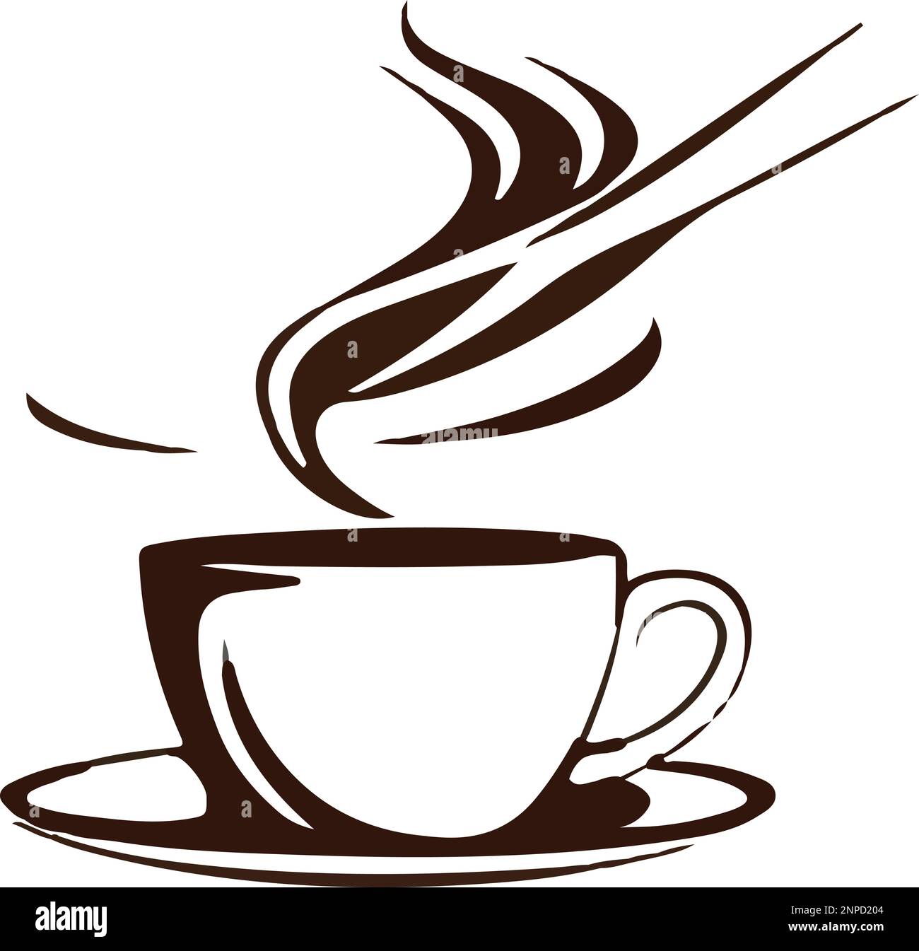 Minimalist Black and White Cup of Tea or Coffee with Steam Vector