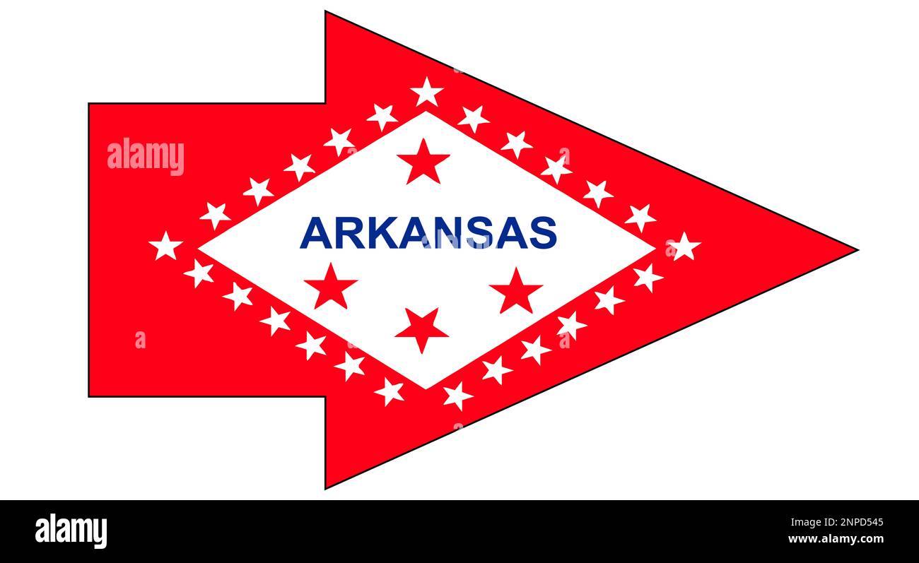 The flag of the USA state of Arkansas inset of a pointer arrow Stock ...