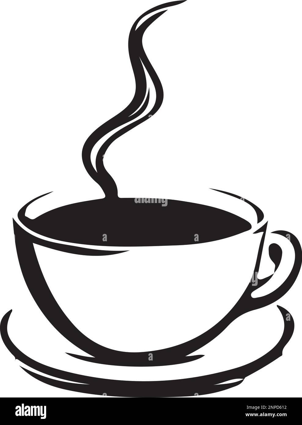 Minimalist Black and White Cup of Tea or Coffee with Steam Vector