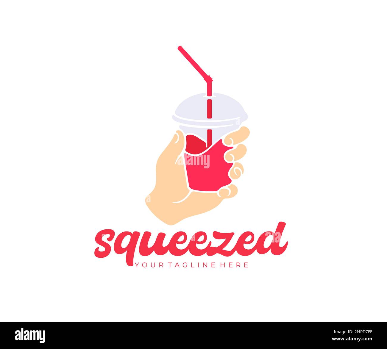 Hand holds a glass of freshly squeezed juice and a straw, logo design. Juice, drink, beverage, drinking, food and meal, vector design and illustration Stock Vector