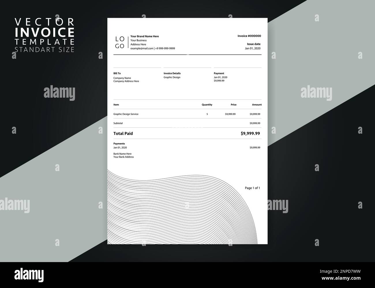Creative Minimal Professional Business Invoice Template With Editable Vector File Stock Vector