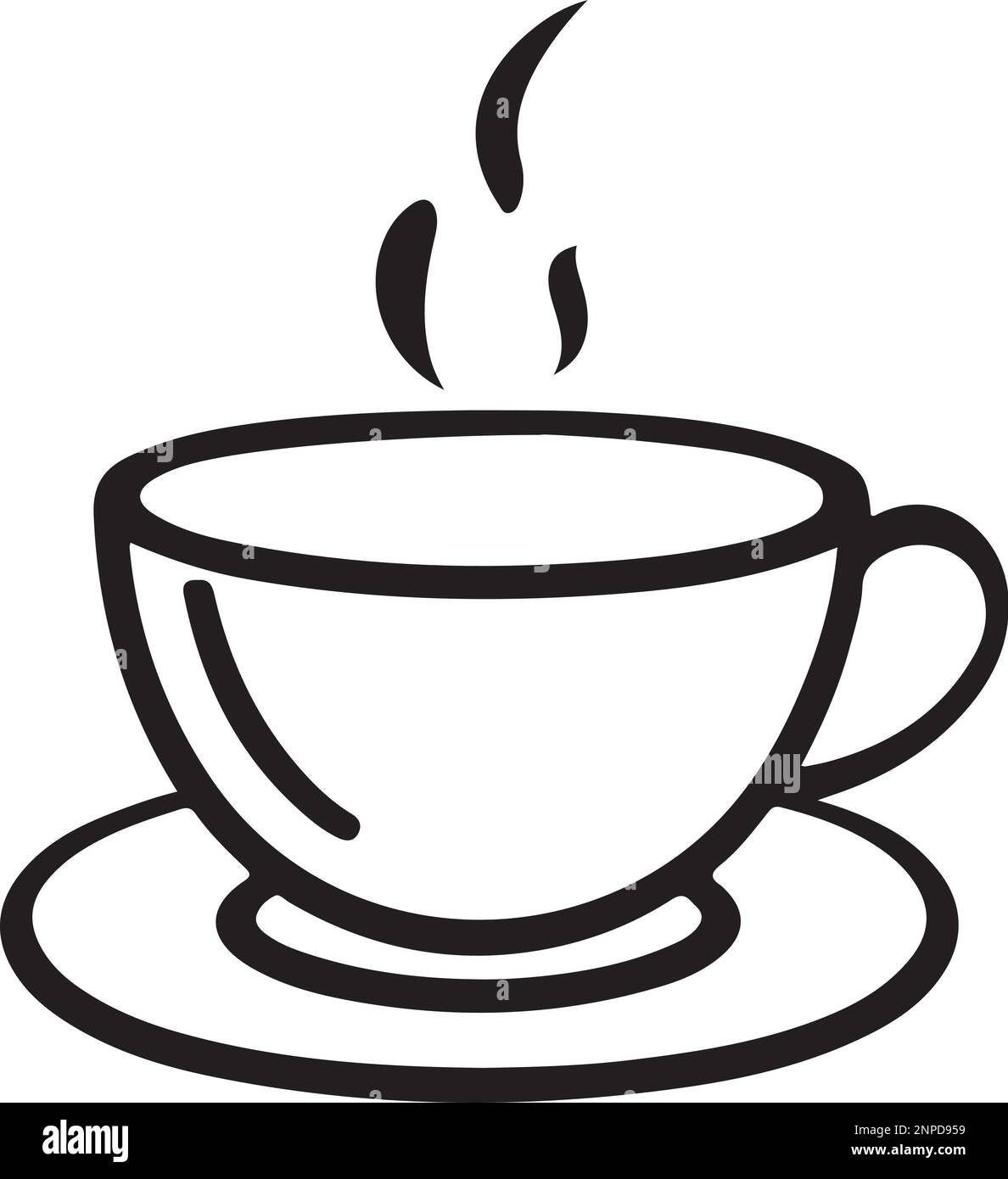 Minimalist Black and White Cup of Tea or Coffee with Steam Vector