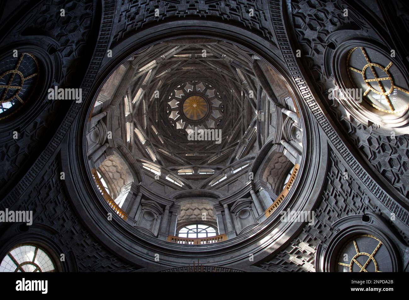 Interior view of cupola of the Royal Church of San Lorenzo, designed by Baroque architect Guarino Guarin, Turin Italy Stock Photo