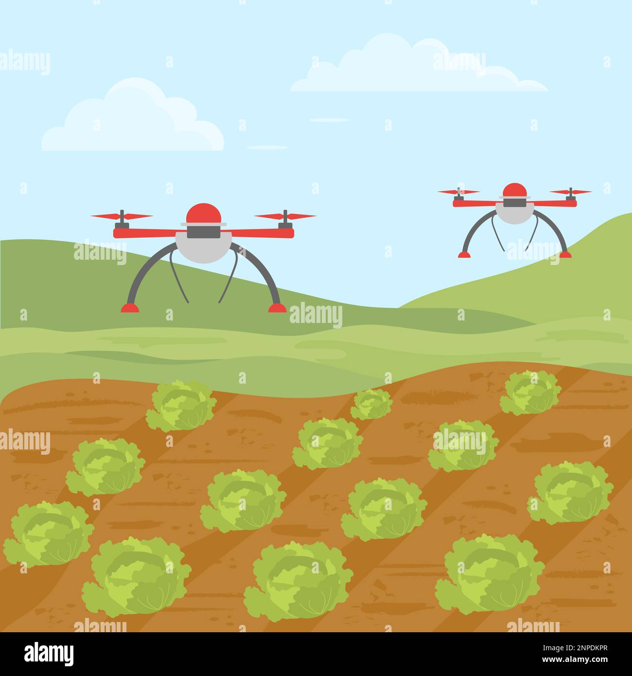 Vector illustration Use of agricultural drone service for smart farming