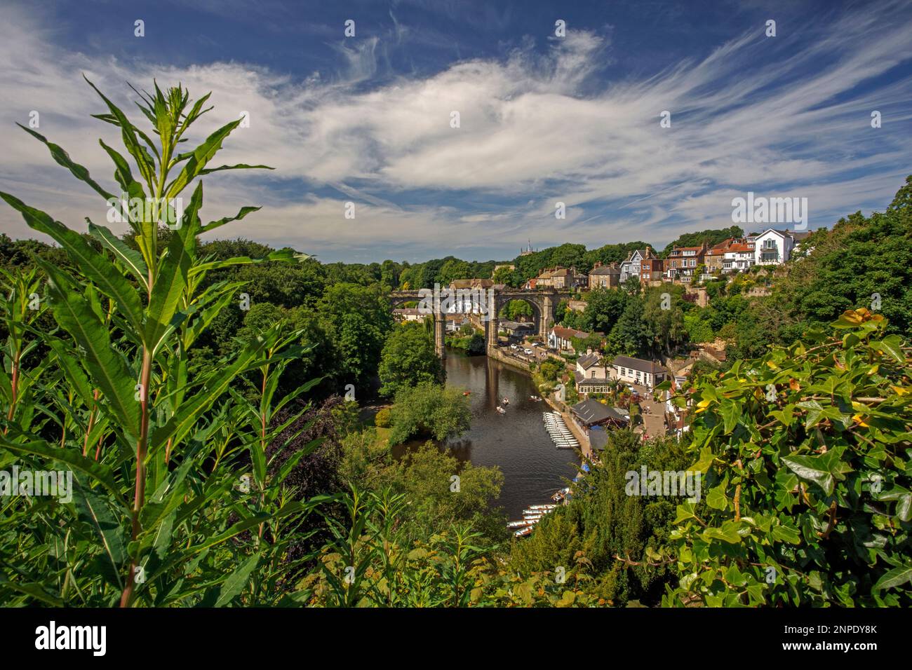A view of Knaresborough and the River Nidd in summertime. Stock Photo