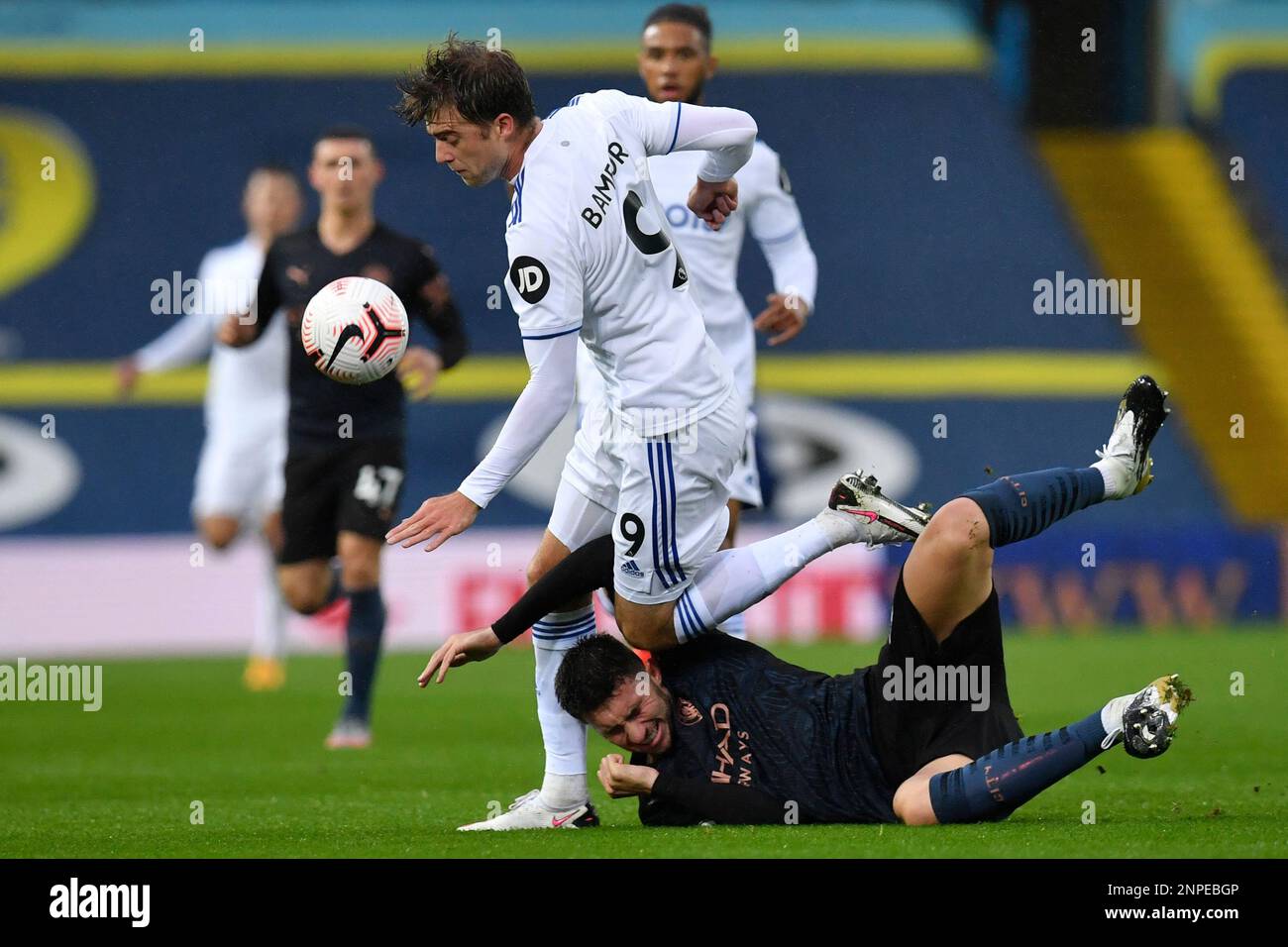 Leeds United's Patrick Bamford gets past Manchester City's Aymeric