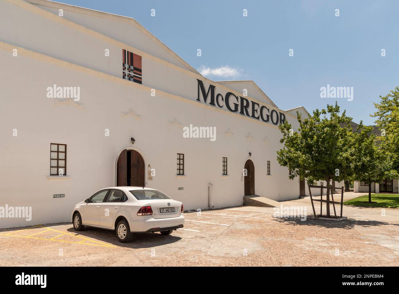 McGregor, Robertson, Western Cape, South Africa. 2023. Exterior view of the cellars and winery at McGregor Wines on the edge of town. Stock Photo
