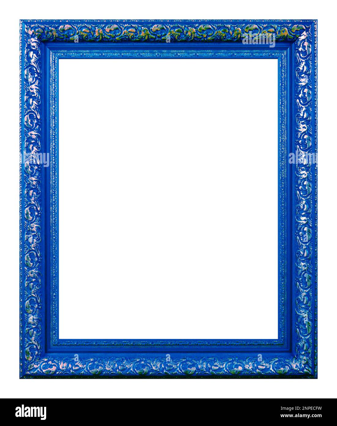 Antique blue and gold frame isolated on the white background Stock