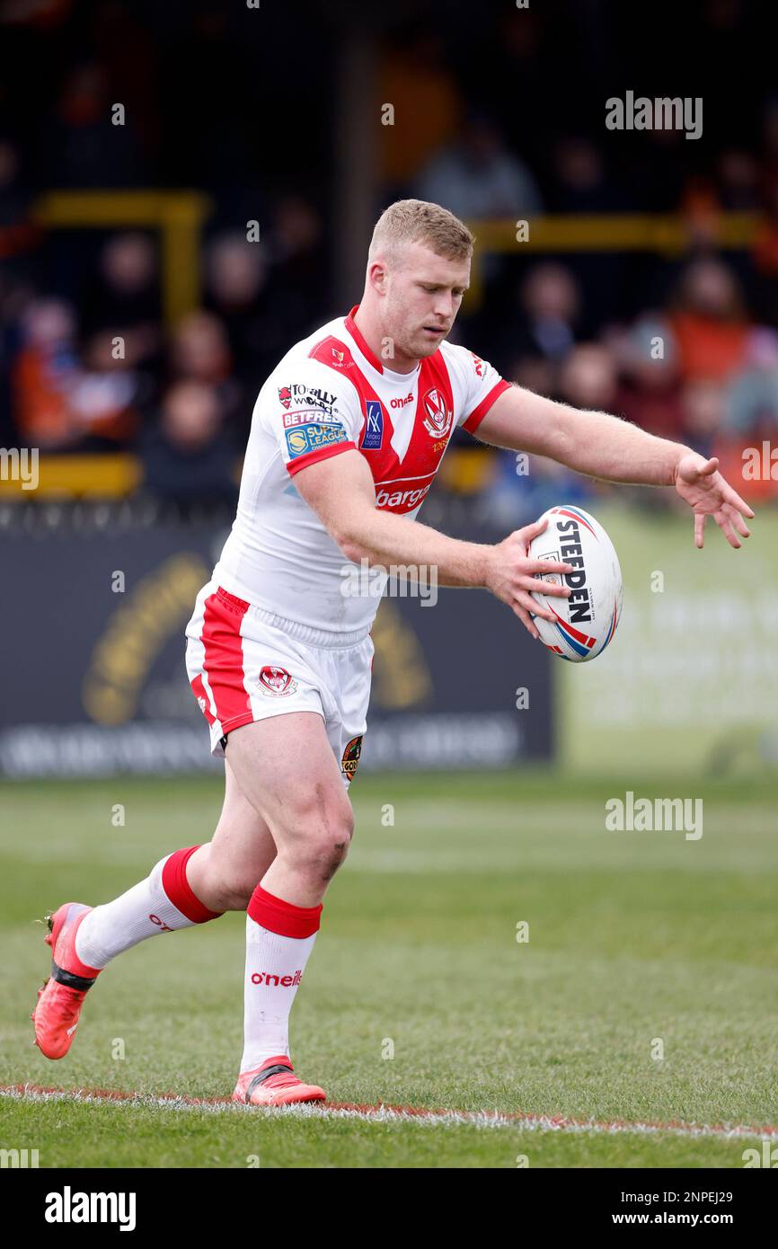 Saint Helens Joey Lussick on the bal during the Betfred Super League match at The Mend-A-Hose Jungle, Castleford. Picture date: Sunday February 26, 2023. Stock Photo