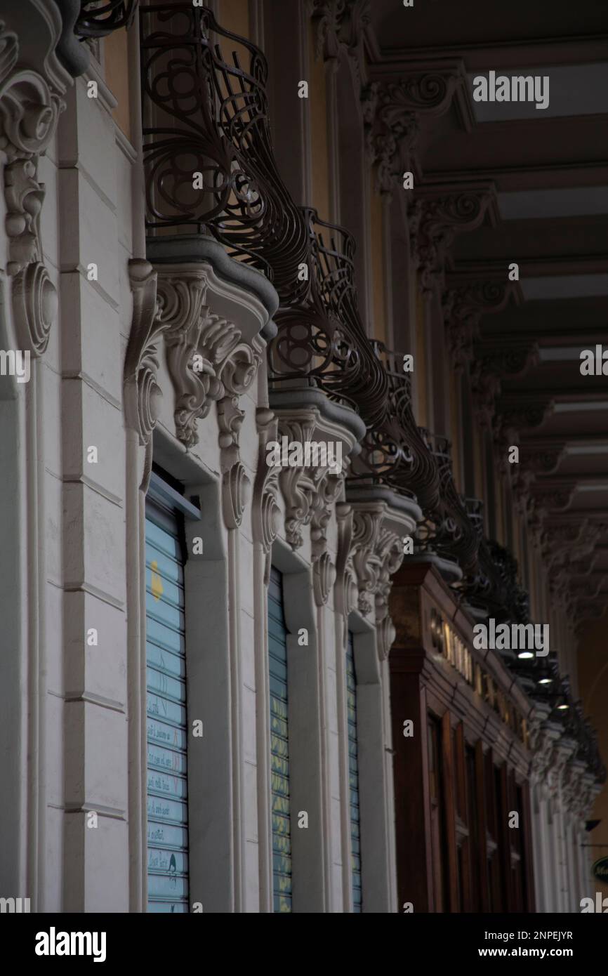 Monumental Turin arcades, large pedestrian walkways in Turin, Italy Stock Photo