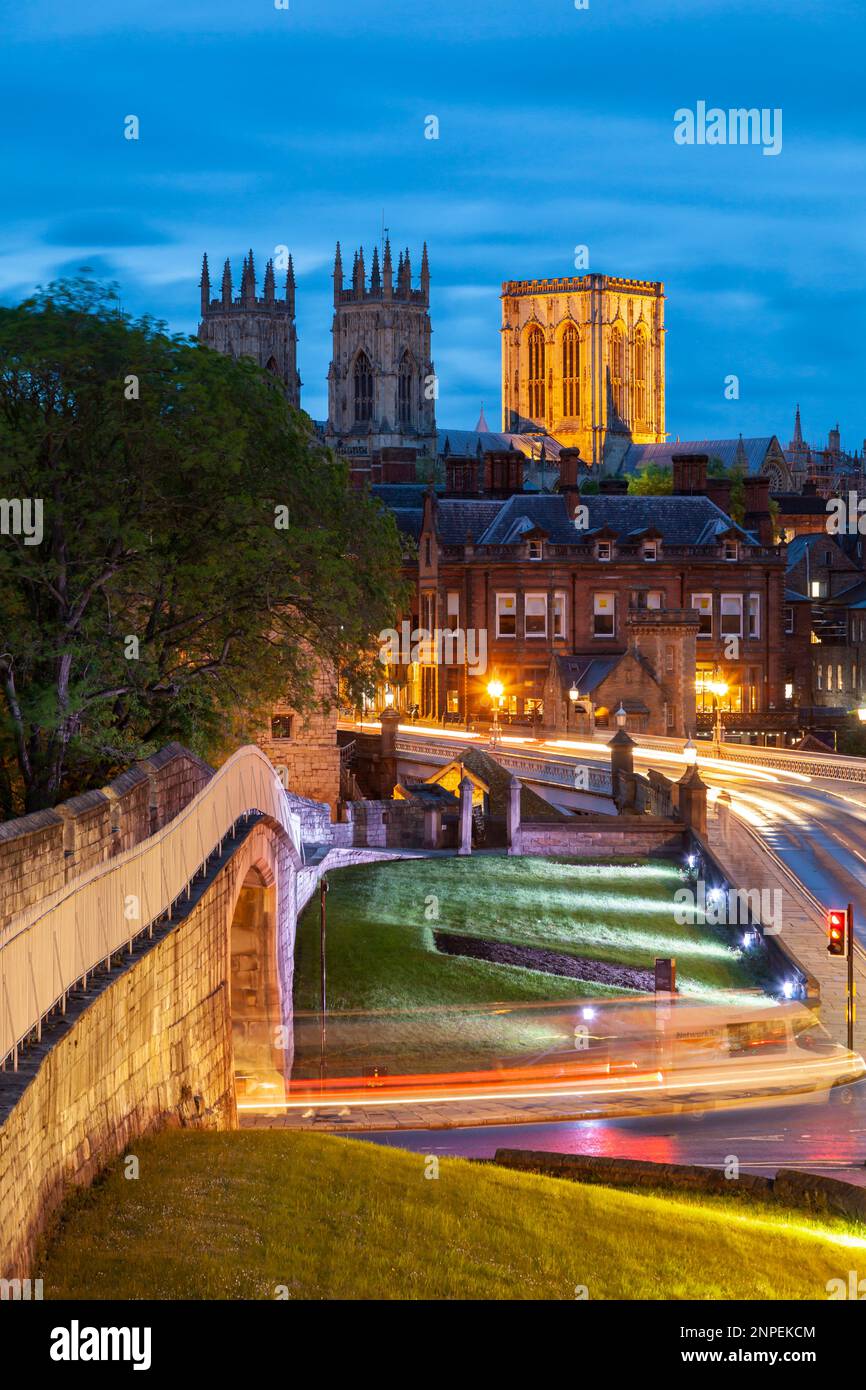 York Minster dominates the city skyline at dusk. Stock Photo